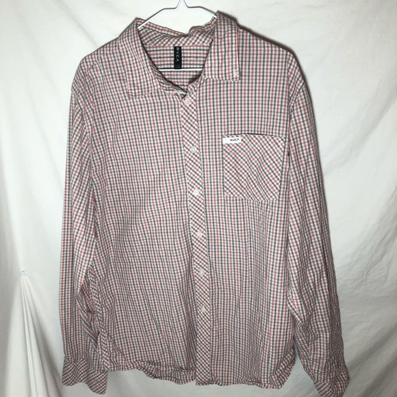 RVCA Red Gray Plaid Long Sleeve XL button up - Picture 2 of 6